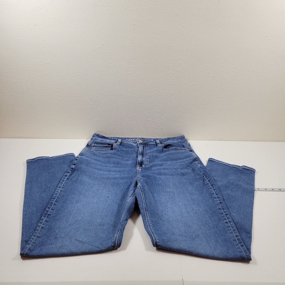 American Eagle Mom Jeans Womens 12 X-Long Blue Excellent Stretch High Rise Denim